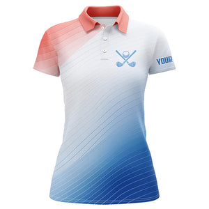 Red, White and Blue pattern Womens golf polo shirt custom team golf outfits, personalized golf gift NQS8801