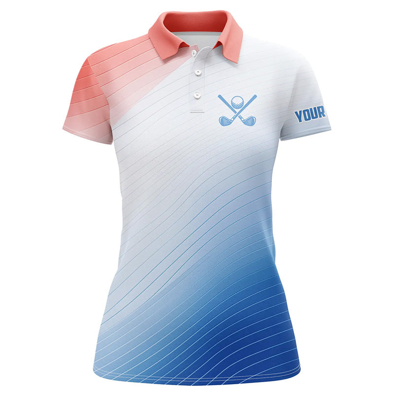 Red, White and Blue pattern Womens golf polo shirt custom team golf outfits, personalized golf gift NQS8801