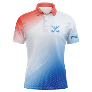 Red, White and Blue pattern Men golf polo shirt custom team golf outfits, personalized golf gift NQS8801