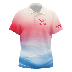 Red, White and Blue Wave pattern Kid golf polo shirts custom patriotic team golf apparel golf gifts NQS8802