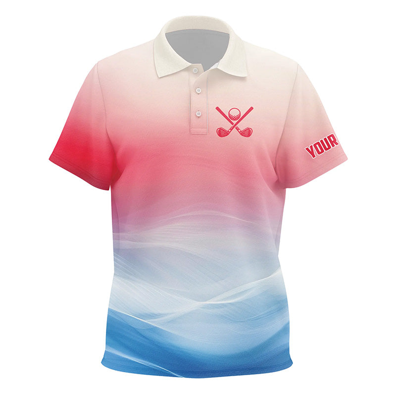 Red, White and Blue Wave pattern Kid golf polo shirts custom patriotic team golf apparel golf gifts NQS8802