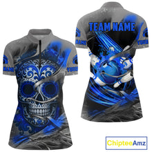 Load image into Gallery viewer, Blue Sugar Skull Tattoo Custom Women Bowling Polo, Quarter Zip Shirts,Team Bowling Jerseys NQS10947