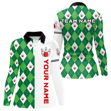 Load image into Gallery viewer, Personalized White and Green argyle pattern Bowling Shirts For Women custom Bowling Team Jerseys NQS9047
