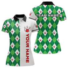 Load image into Gallery viewer, Personalized White and Green argyle pattern Bowling Shirts For Women custom Bowling Team Jerseys NQS9047