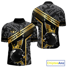 Load image into Gallery viewer, Black Camo and Gold Broken Crown Bowling Ball Bowling Shirts For Men Custom Bowling Team Jerseys NQS11139