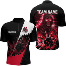 Load image into Gallery viewer, Black and Red Skull reaper bowling jerseys Polo, 1/4 Zip Shirt for Men Custom Bowling Team shirts NQS9280