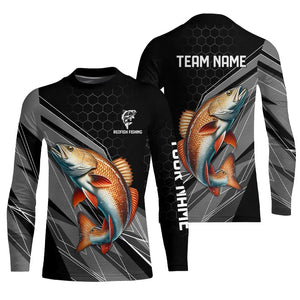 Personalized Black camo Redfish Fishing Jerseys, Red drum Long Sleeve Fishing Tournament Shirts NQS9281