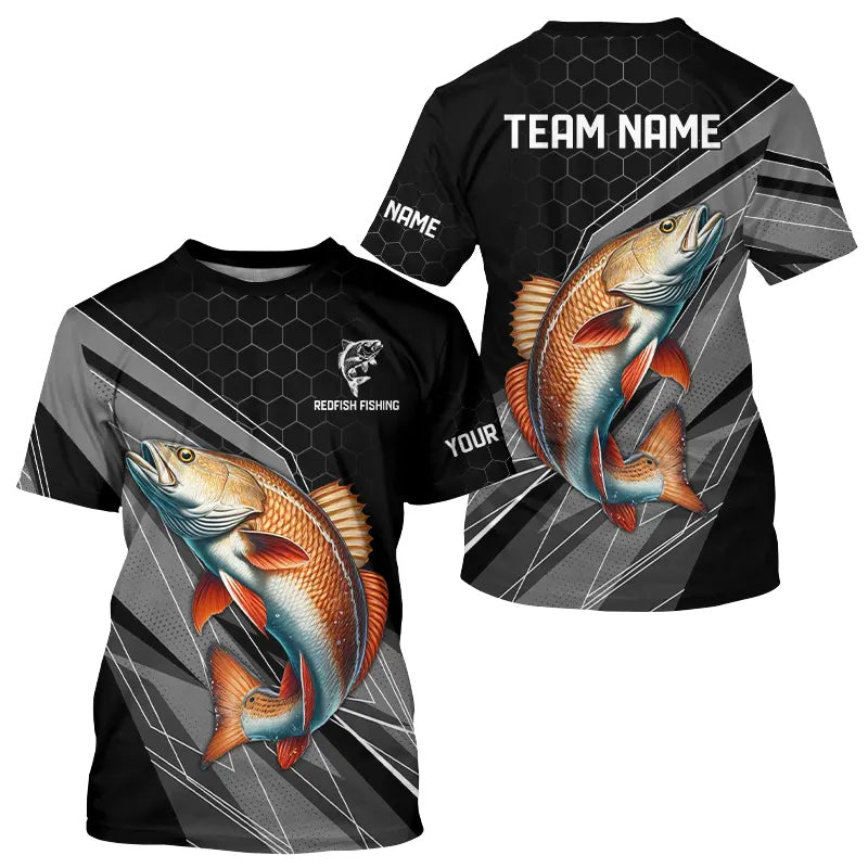 Personalized Black camo Redfish Fishing Jerseys, Red drum Long Sleeve Fishing Tournament Shirts NQS9281