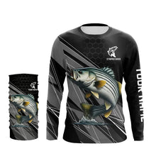 Load image into Gallery viewer, Personalized Black camo Striped Bass Fishing Jerseys, Striper Long Sleeve Fishing Tournament Shirts NQS9282