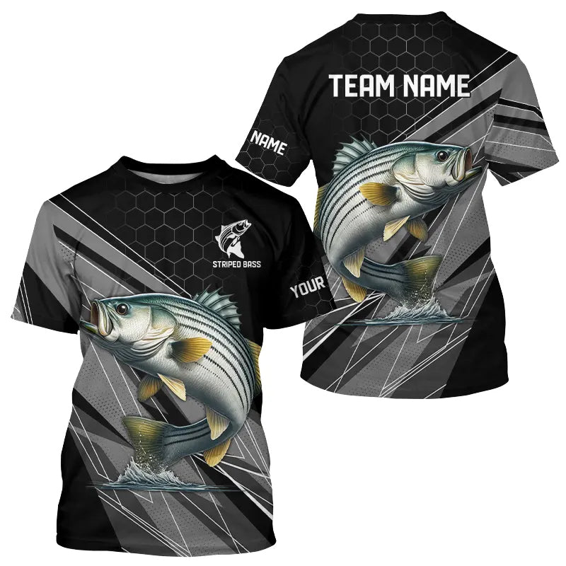 Personalized Black camo Striped Bass Fishing Jerseys, Striper Long Sleeve Fishing Tournament Shirts NQS9282