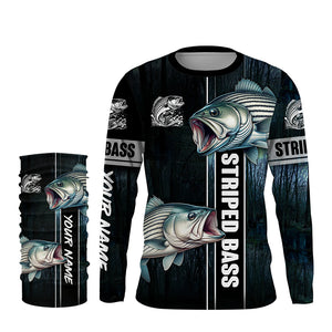 Striped Bass striper Fishing blue camo fish on custom name sun protection long sleeve fishing shirts NQS4451