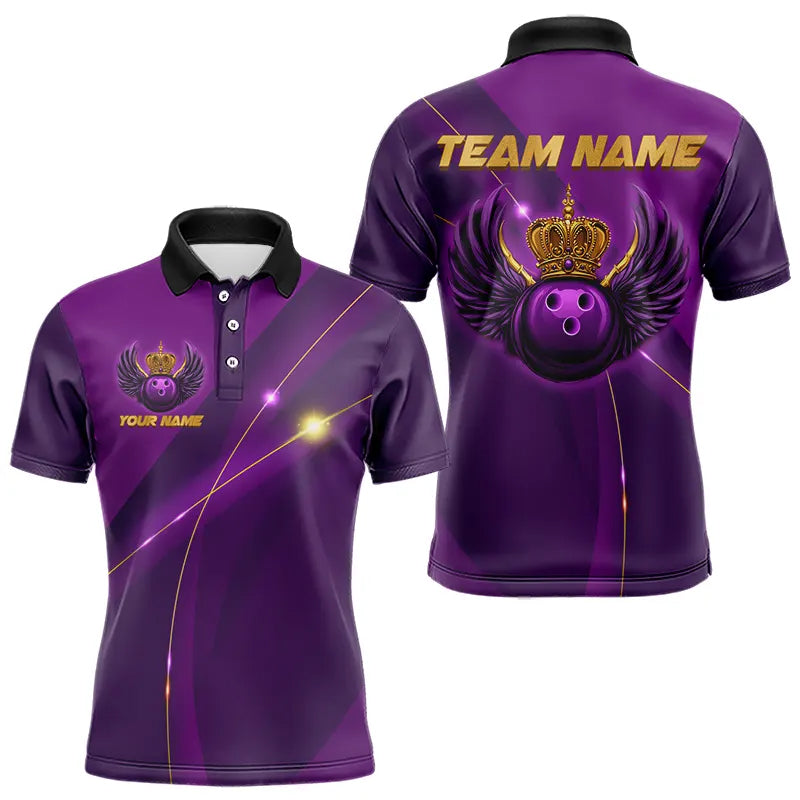 Purple and Gold Crown Bowling ball wings Bowling Shirts For Men Custom Bowling Team Outfits NQS9445