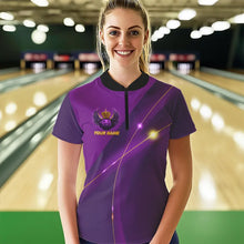 Load image into Gallery viewer, Purple and Gold Crown Bowling ball wings Bowling Shirts For Women Custom Ladies Bowling Team Outfits NQS9445
