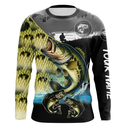 Largemouth Bass fishing green scales customize performance long sleeves Fishing shirts, fishing gifts NQS4793