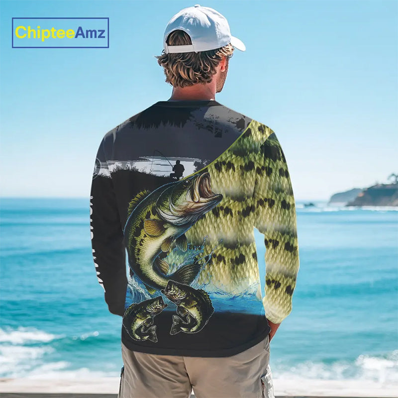 Largemouth Bass fishing green scales customize performance long sleeves Fishing shirts, fishing gifts NQS4793