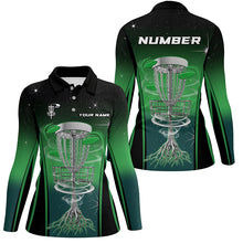 Load image into Gallery viewer, Gradient Green Light Women disc golf polo shirts custom frisbee golf outfit, ladies disc golf apparel NQS7359