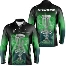 Load image into Gallery viewer, Gradient Green Light Mens disc golf polo shirt custom frisbee golf outfit, mens disc golf apparel NQS7359