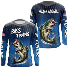 Load image into Gallery viewer, Blue camo Largemouth Bass fishing Custom performance long sleeve team Bass fishing tournament shirts NQS7364