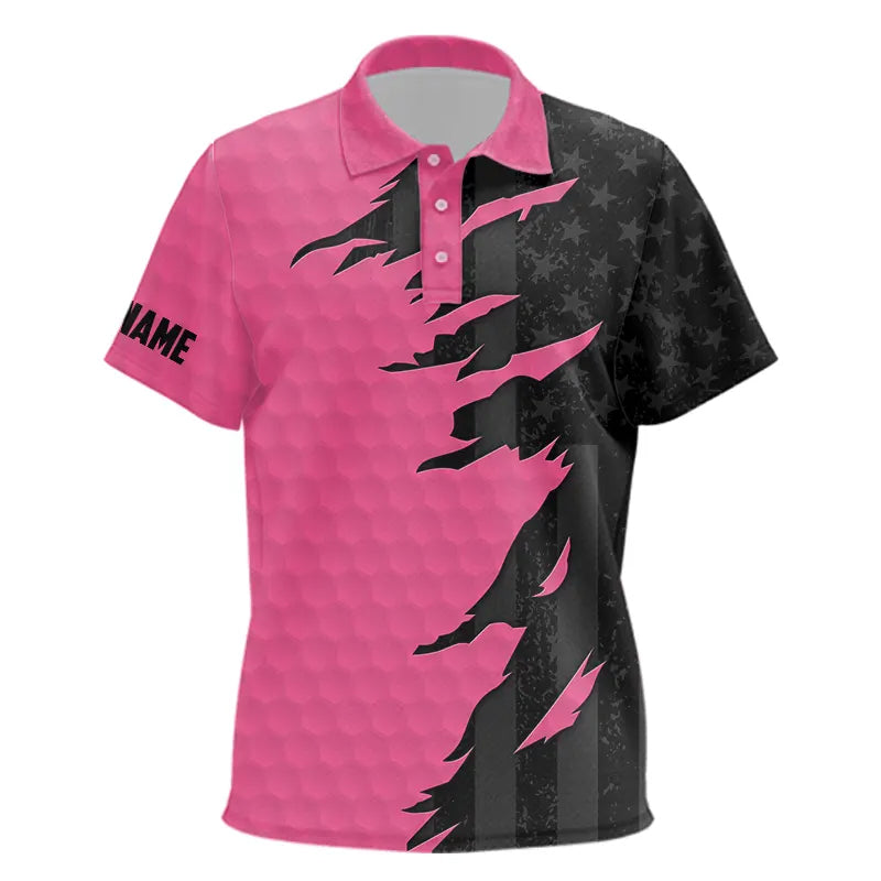Personalized Kid golf polos shirt custom pink golf ball skin black american flag golf apparel for Kid NQS9775