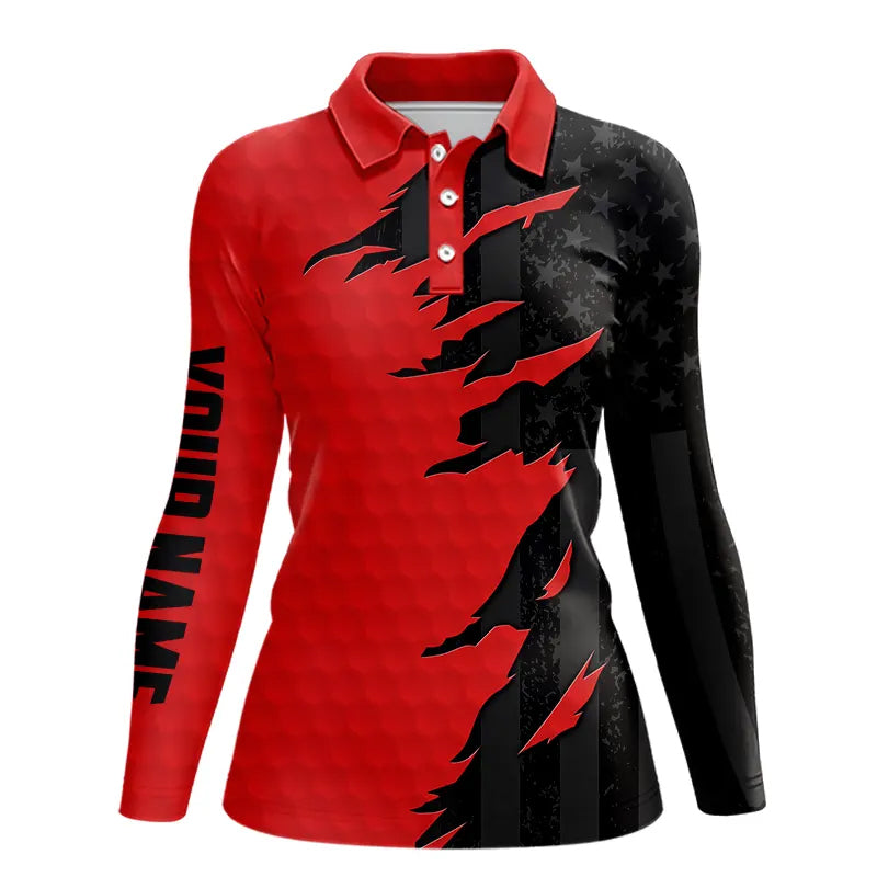 Personalized Womens golf polos shirt custom red golf shirts black American flag ladies golf apparel NQS9776