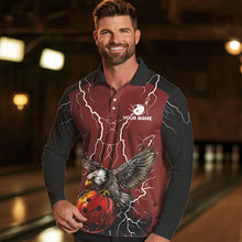 Load image into Gallery viewer, Men&#39;s bowling Polo, Quarter Zip shirts Custom Eagle bowling lightning storm team league jerseys | Red NQS9781