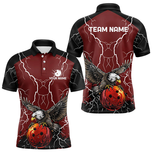Men's bowling Polo, Quarter Zip shirts Custom Eagle bowling lightning storm team league jerseys | Red NQS9781