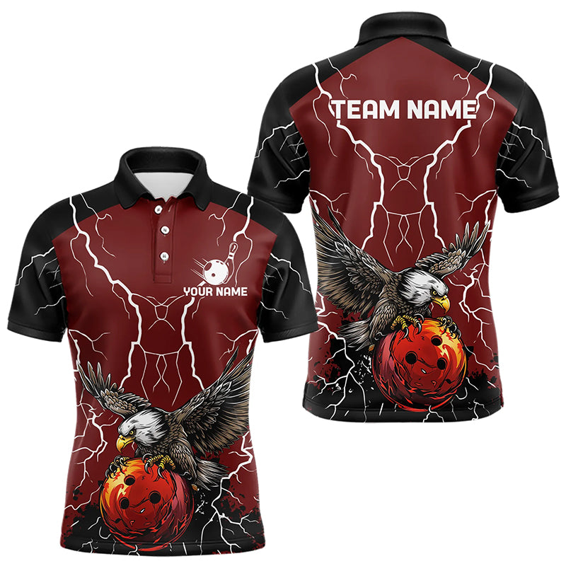 Men's bowling Polo, Quarter Zip shirts Custom Eagle bowling lightning storm team league jerseys | Red NQS9781