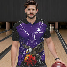 Load image into Gallery viewer, Men's bowling Polo, Quarter Zip shirt Custom Eagle bowling lightning storm team league jersey | Purple NQS9782