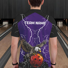 Load image into Gallery viewer, Men's bowling Polo, Quarter Zip shirt Custom Eagle bowling lightning storm team league jersey | Purple NQS9782