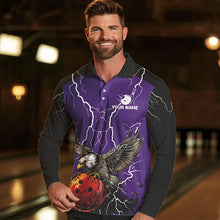 Load image into Gallery viewer, Men's bowling Polo, Quarter Zip shirt Custom Eagle bowling lightning storm team league jersey | Purple NQS9782