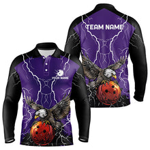Load image into Gallery viewer, Men's bowling Polo, Quarter Zip shirt Custom Eagle bowling lightning storm team league jersey | Purple NQS9782