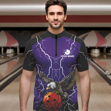 Load image into Gallery viewer, Men's bowling Polo, Quarter Zip shirt Custom Eagle bowling lightning storm team league jersey | Purple NQS9782