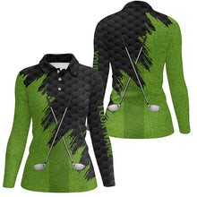 Load image into Gallery viewer, Black and Green golf clubs custom name Womens golf polo shirts, team ladies golf tops NQS7538