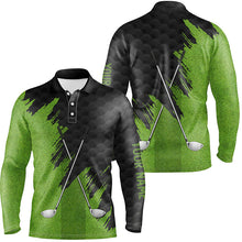 Load image into Gallery viewer, Black and Green golf clubs custom name Mens golf polo shirts, team mens golf tops NQS7538