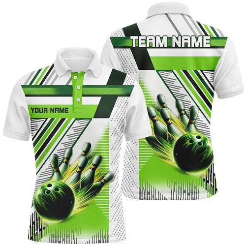 Green and white bowling shirts for Men Custom team league bowling jerseys, gifts for bowlers NQS7539