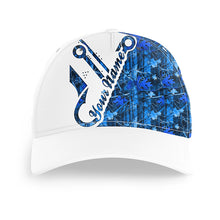 Load image into Gallery viewer, Blue camo fish hook fishing Custom fishing hat Unisex Fishing Baseball Angler hat cap NQS1888