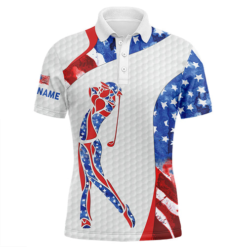 Personalized Watercolor American flag patriot golf white mens golf polo shirts custom gifts for men NQS5563