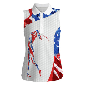 Watercolor American flag patriot golf white Womens sleeveless polo shirts - golf gifts for women NQS5563