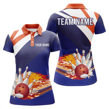 Load image into Gallery viewer, Blue and orange Women&#39;s Polo Bowling Shirt Custom Name Ladies Bowlers Jersey, team bowling gifts NQS5830