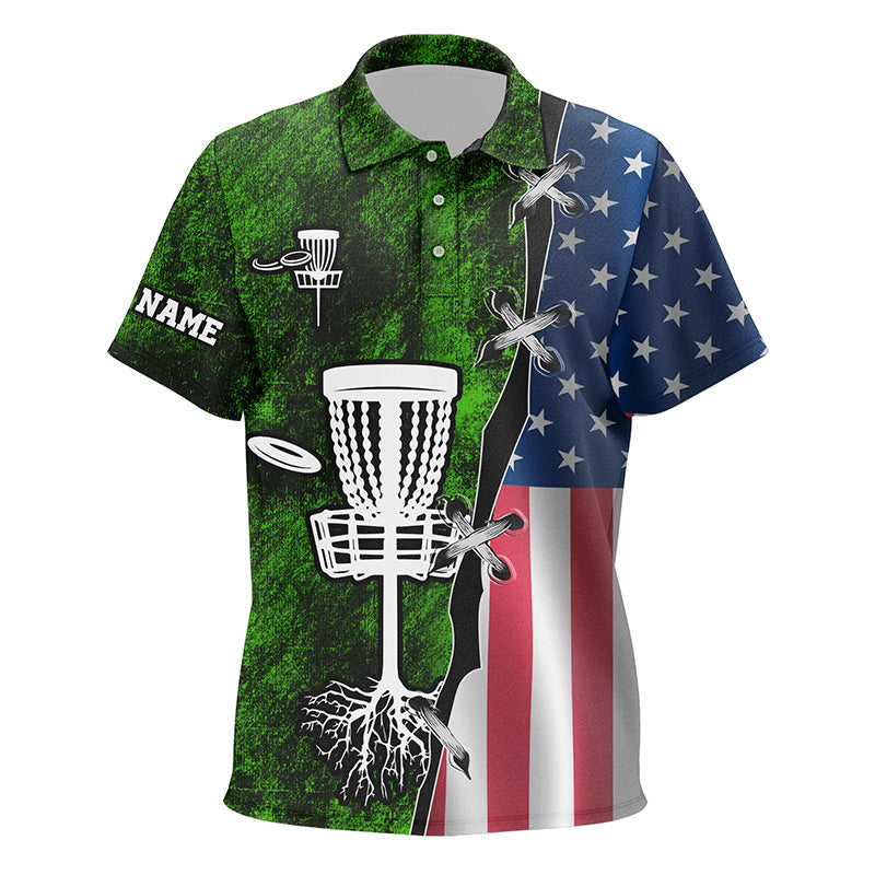 Kid disc golf polo shirts American flag green grunge custom disc golf team shirt, disc golf gifts NQS7934