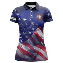 Load image into Gallery viewer, Womens golf polo shirt American flag blue galaxy custom golf team jerseys, patriotic golf gifts NQS7940