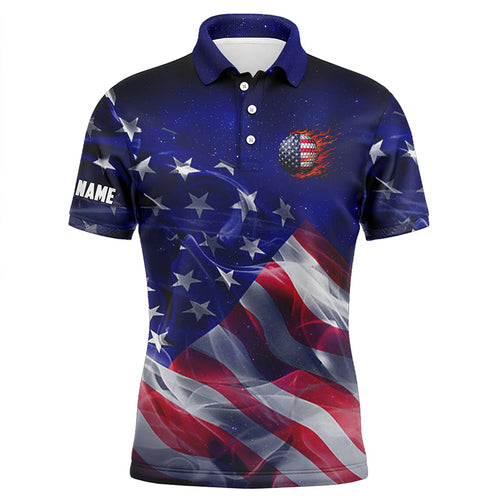 Mens golf polo shirt American flag blue galaxy custom golf team jerseys, patriotic golf gifts NQS7940