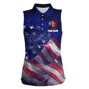 Womens sleeveless polo shirt American flag blue galaxy custom golf team jerseys, patriotic golf gifts NQS7940