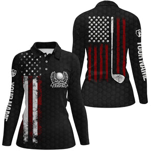 Vintage American flag black Womens golf polo shirts custom patriotic golf clubs best ladies golf wear NQS6241