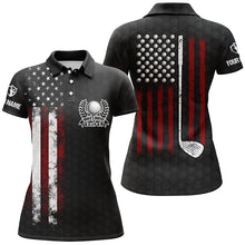 Load image into Gallery viewer, Vintage American flag black Womens golf polo shirts custom patriotic golf clubs best ladies golf wear NQS6241