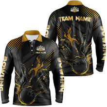 Load image into Gallery viewer, Personalized Black and Gold Bowling Polo, 1/4 Zip Shirts For Men, Custom bowling Team Jerseys NQS8358