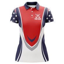 Load image into Gallery viewer, Red, white and blue American Flag matching team golf shirts custom patriotic golf attire for couples NQS8361