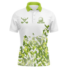 Load image into Gallery viewer, White and Green camo Men golf polo shirts custom golf shirts for mens, golf outfits men NQS8364