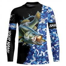 Load image into Gallery viewer, Largemouth bass Fishing blue sea camo UV protection customize name long sleeves shirts fishing apparel NQS2309