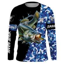 Load image into Gallery viewer, Largemouth bass Fishing blue sea camo UV protection customize name long sleeves shirts fishing apparel NQS2309